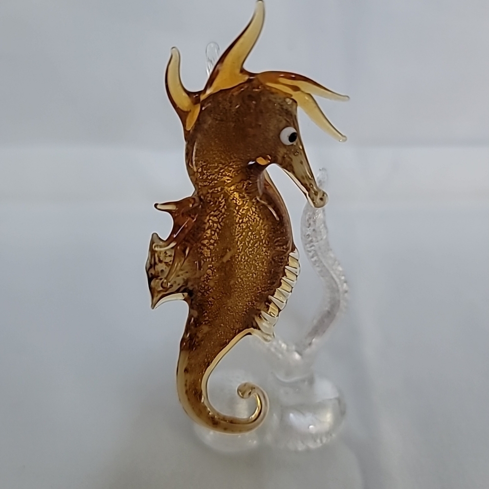 Venetian Glass Amber Sea Horse 4.5" tall